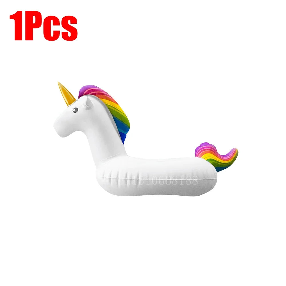 Bring tropical vibes to your next beach day or pool party with this Mini Coconut Tree & Flamingo Inflatable Drink Holder ! Made from durable PVC, it's lightweight, easy to inflate, and keeps your beverage floating right beside you.