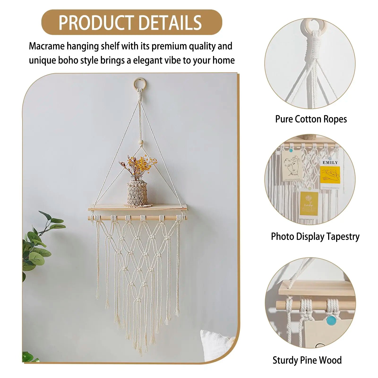 Macramé Wall Hanging Shelf Floating Wall Shelf