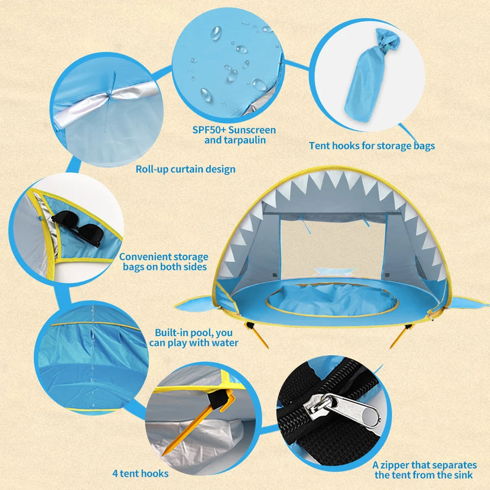 Infographic of a children's play tent with features highlighted.
