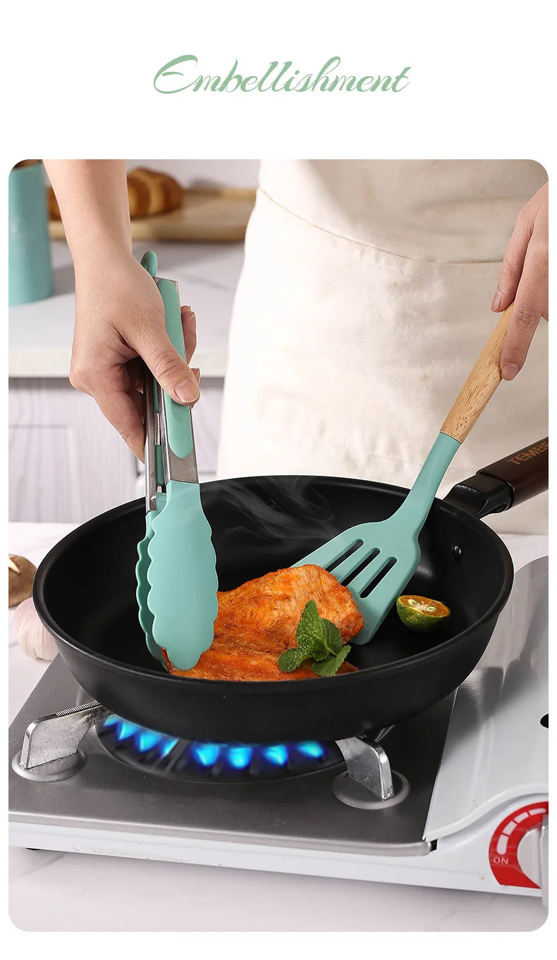 Food Grade Silicone Kitchen Cookware Utensils Set of 12
