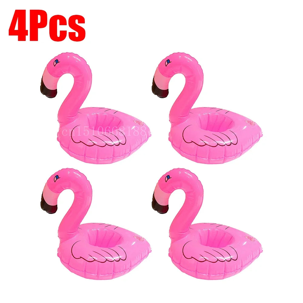 Bring tropical vibes to your next beach day or pool party with this Mini Coconut Tree & Flamingo Inflatable Drink Holder ! Made from durable PVC, it's lightweight, easy to inflate, and keeps your beverage floating right beside you.