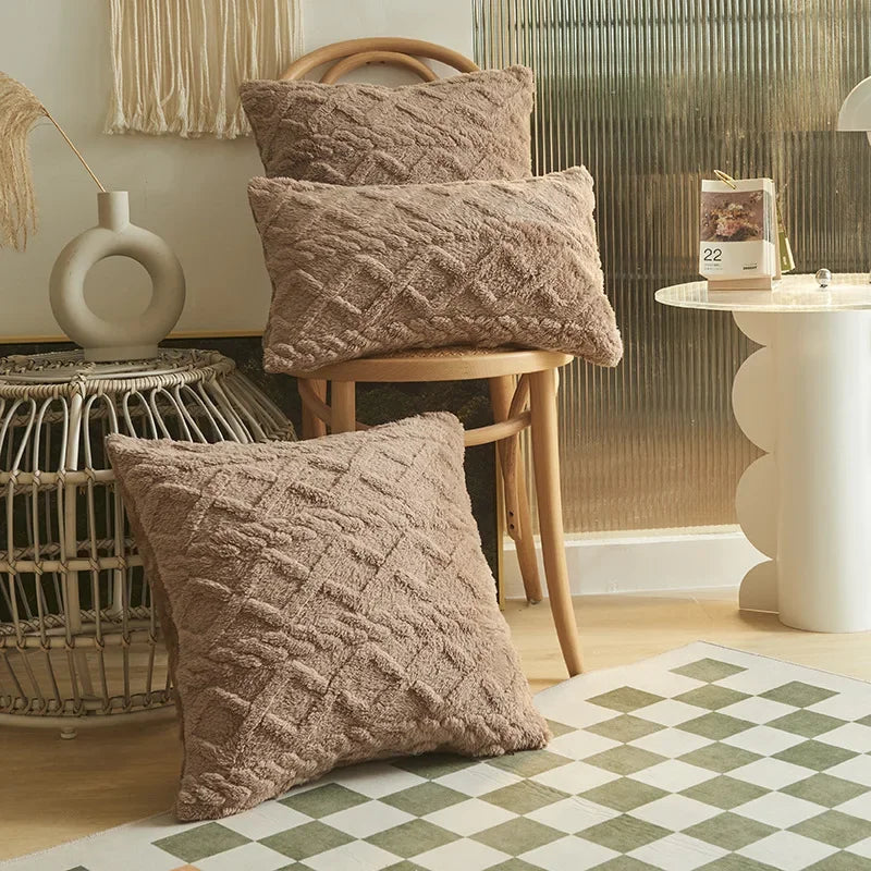 Geometric Jacquard Plush Cushion Covers