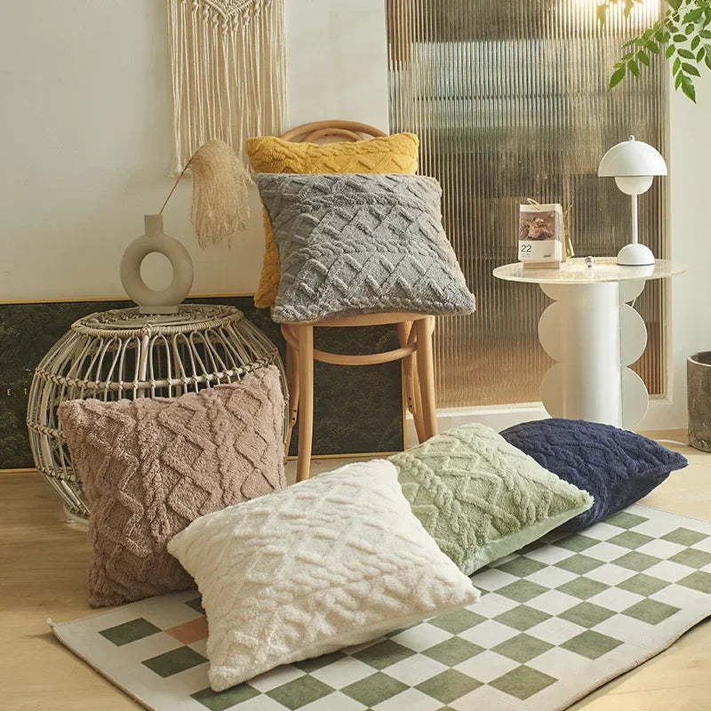Geometric Jacquard Plush Cushion Covers