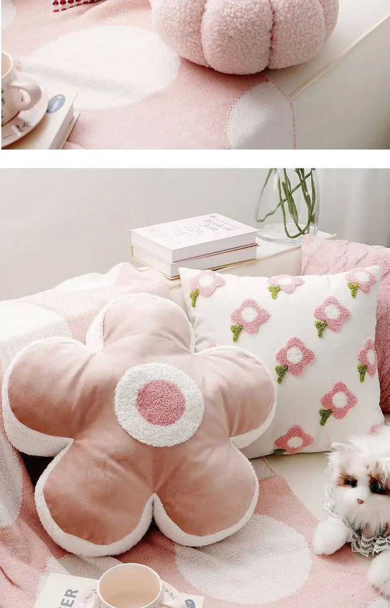 Pink Embroidered Decorative Cushion Cover – Floral Design