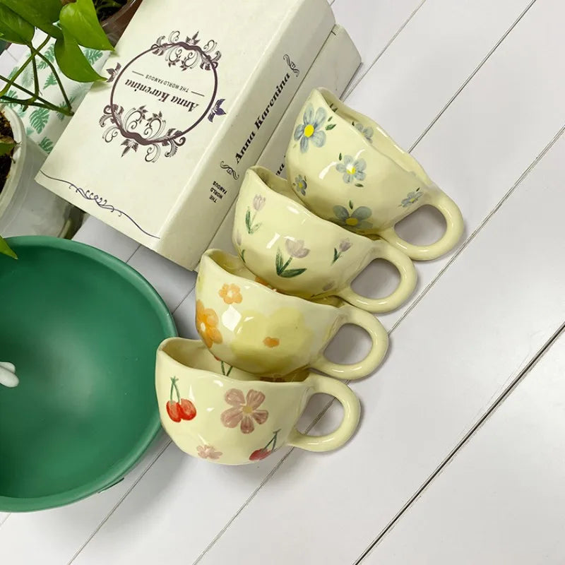 Irregular Flower Ceramic Korean Style Mugs