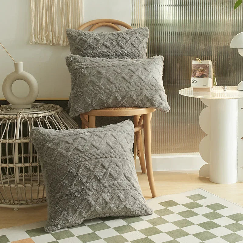 Geometric Jacquard Plush Cushion Covers