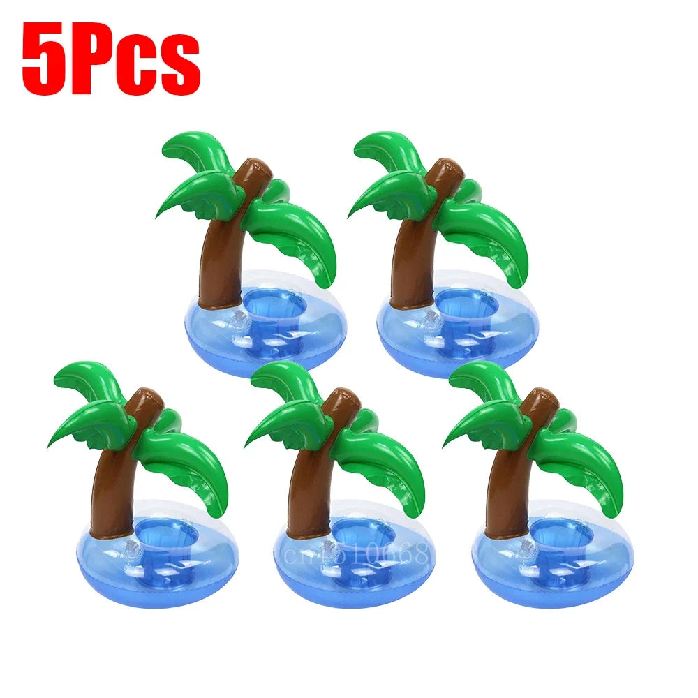 Bring tropical vibes to your next beach day or pool party with this Mini Coconut Tree & Flamingo Inflatable Drink Holder ! Made from durable PVC, it's lightweight, easy to inflate, and keeps your beverage floating right beside you.