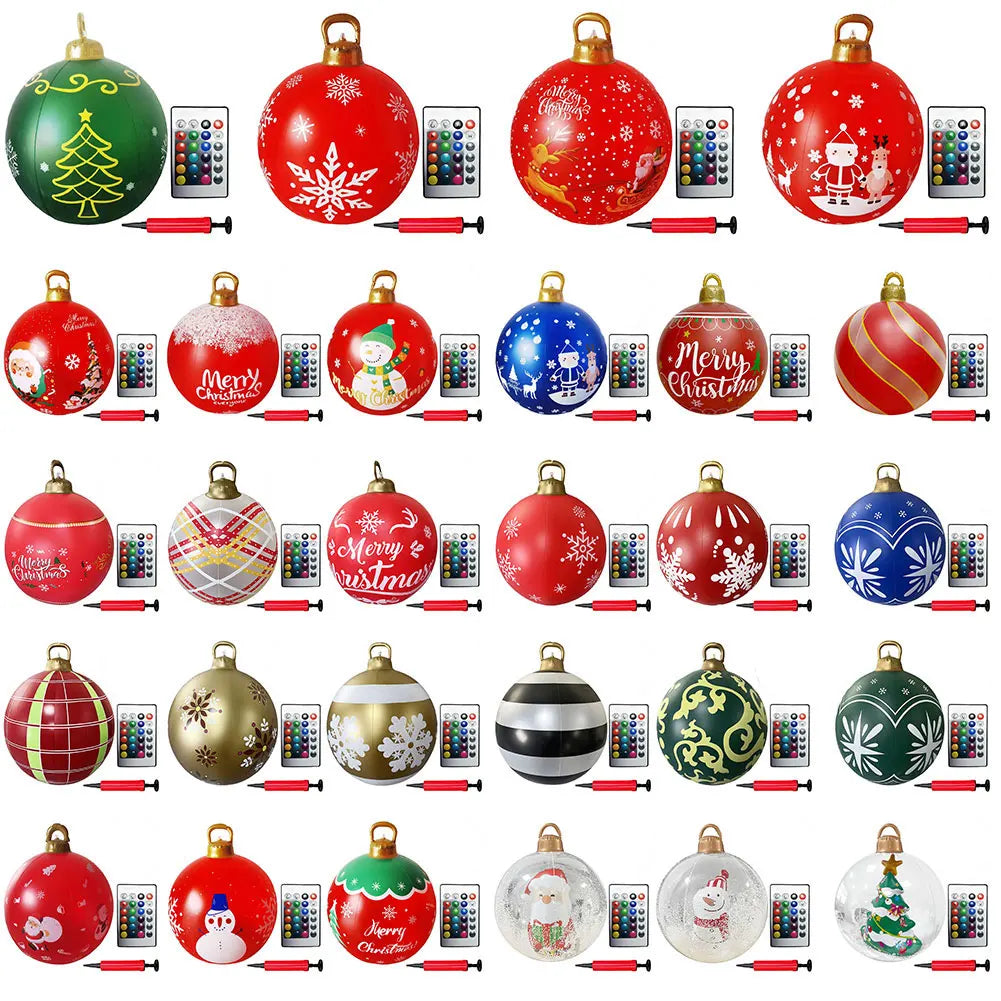 24-Inch Light Up PVC Inflatable Christmas Ball – Giant Outdoor Holiday Decoration