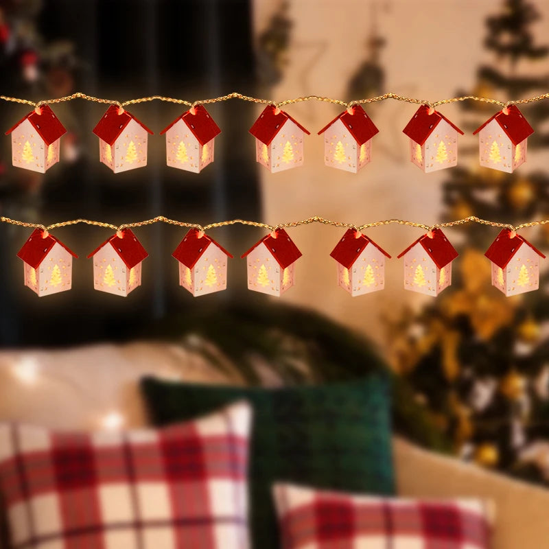 Christmas Wooden House LED String Lights