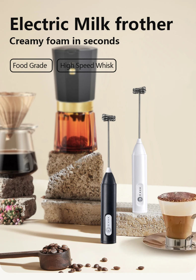 Upgraded USB Rechargeable Handheld Frother – 3-Speed Milk Whisk, Egg Beater & Mini Blender