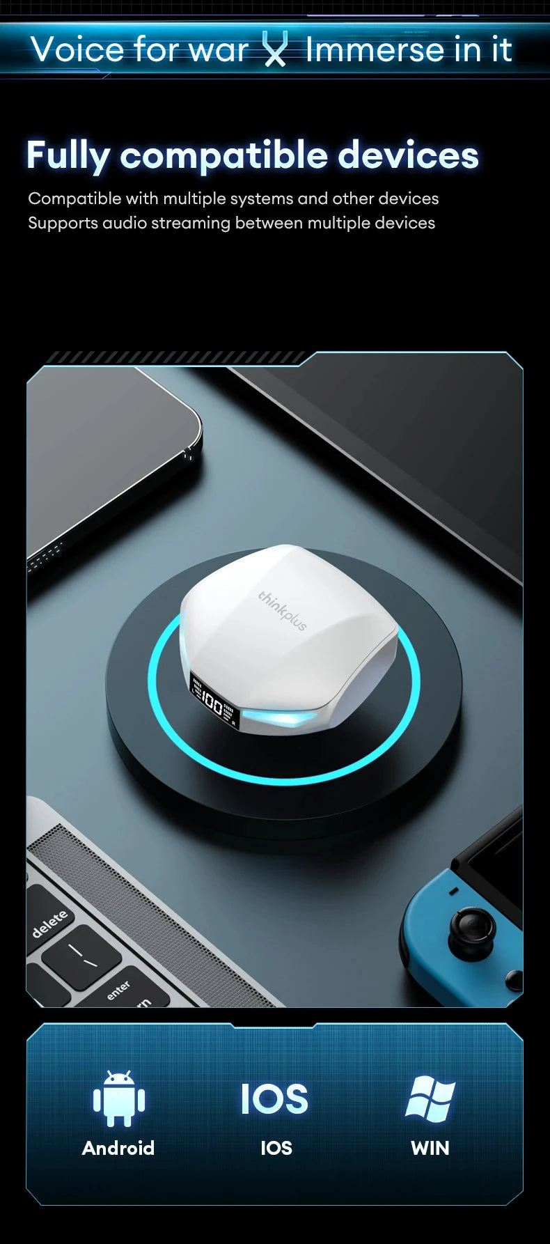 Lenovo Think Plus XT53 Wireless Earbuds – Bluetooth 5.4 Gaming Headset with LED Display & Long Battery Life