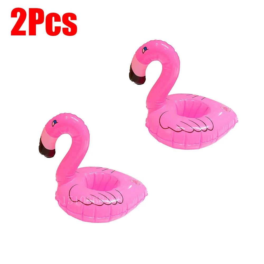 Bring tropical vibes to your next beach day or pool party with this Mini Coconut Tree & Flamingo Inflatable Drink Holder ! Made from durable PVC, it's lightweight, easy to inflate, and keeps your beverage floating right beside you.