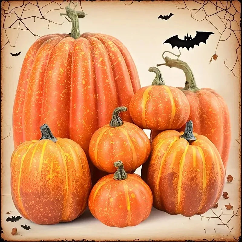 7pcs Artificial Pumpkin Set - Halloween Decor