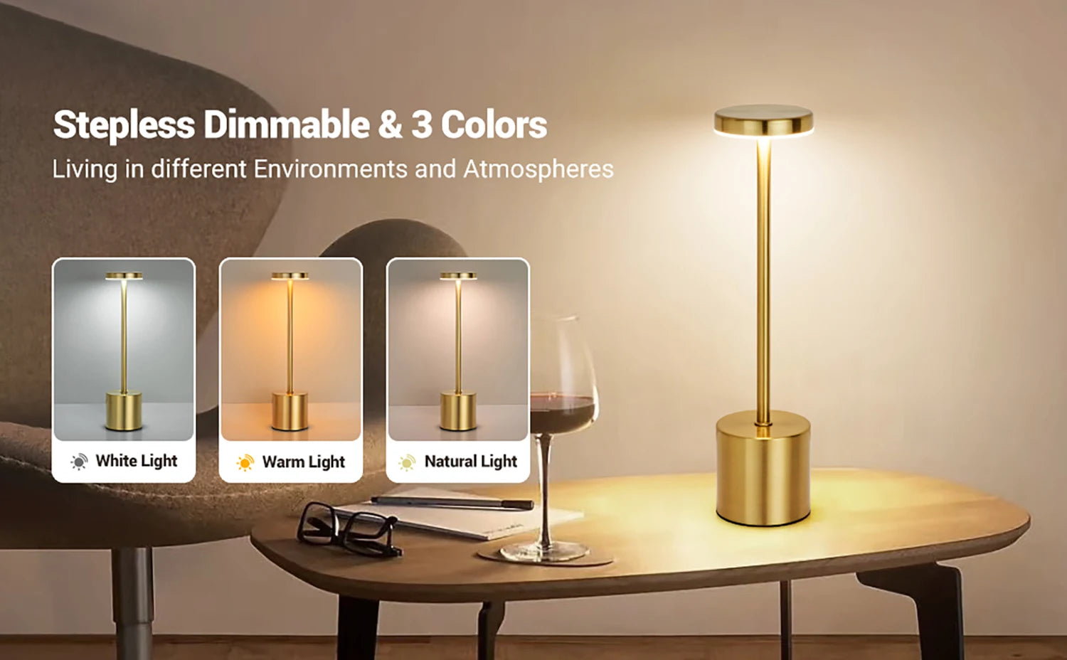 Touch Control LED Lamp – Portable, Dimmable, Metal Design