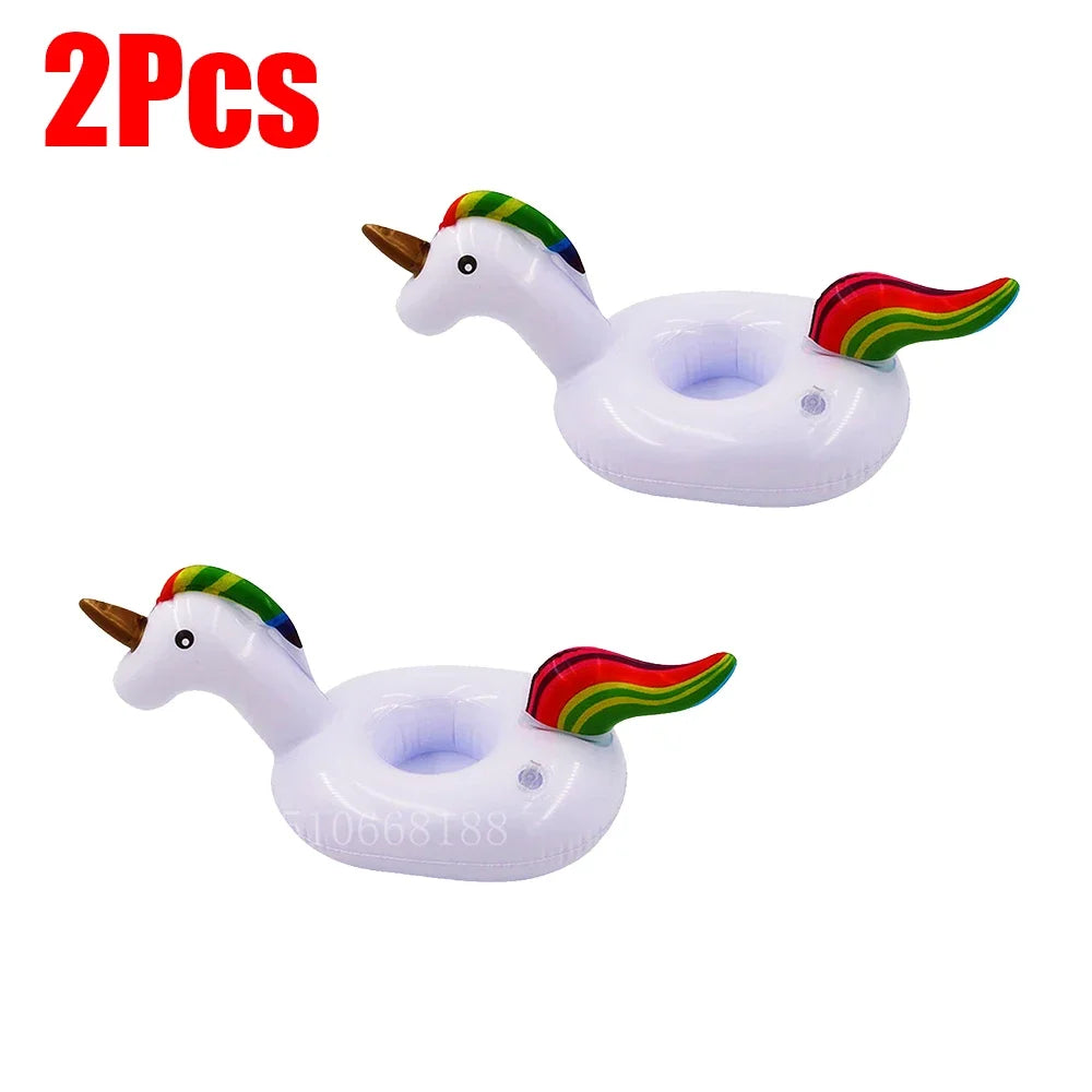 Bring tropical vibes to your next beach day or pool party with this Mini Coconut Tree & Flamingo Inflatable Drink Holder ! Made from durable PVC, it's lightweight, easy to inflate, and keeps your beverage floating right beside you.