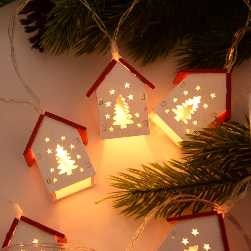 Christmas Wooden House LED String Lights