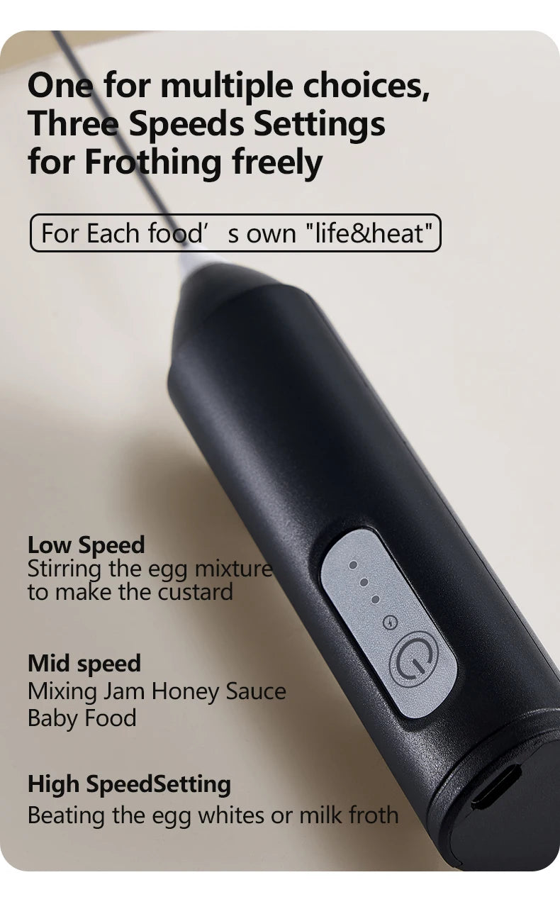 Upgraded USB Rechargeable Handheld Frother – 3-Speed Milk Whisk, Egg Beater & Mini Blender