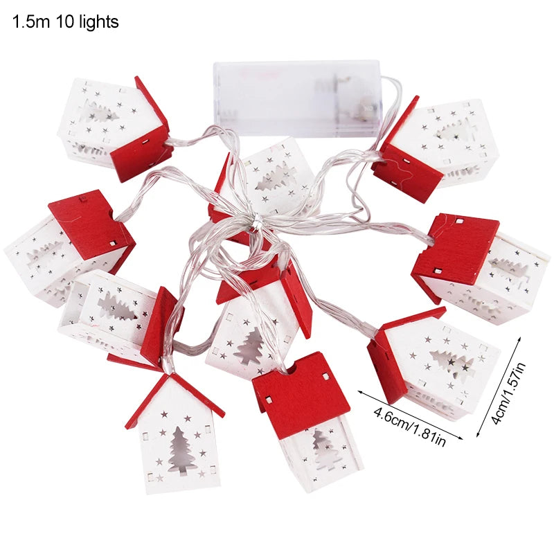 Christmas Wooden House LED String Lights