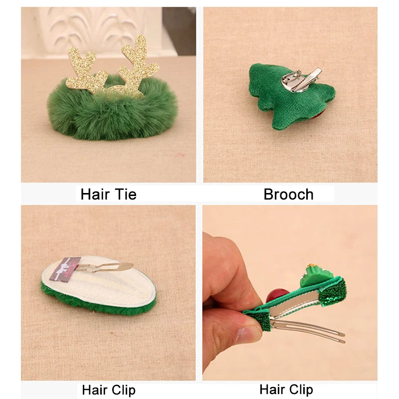 Christmas Hair Accessories Kit – Santa Claus Hair Clips, Ties & Brooches