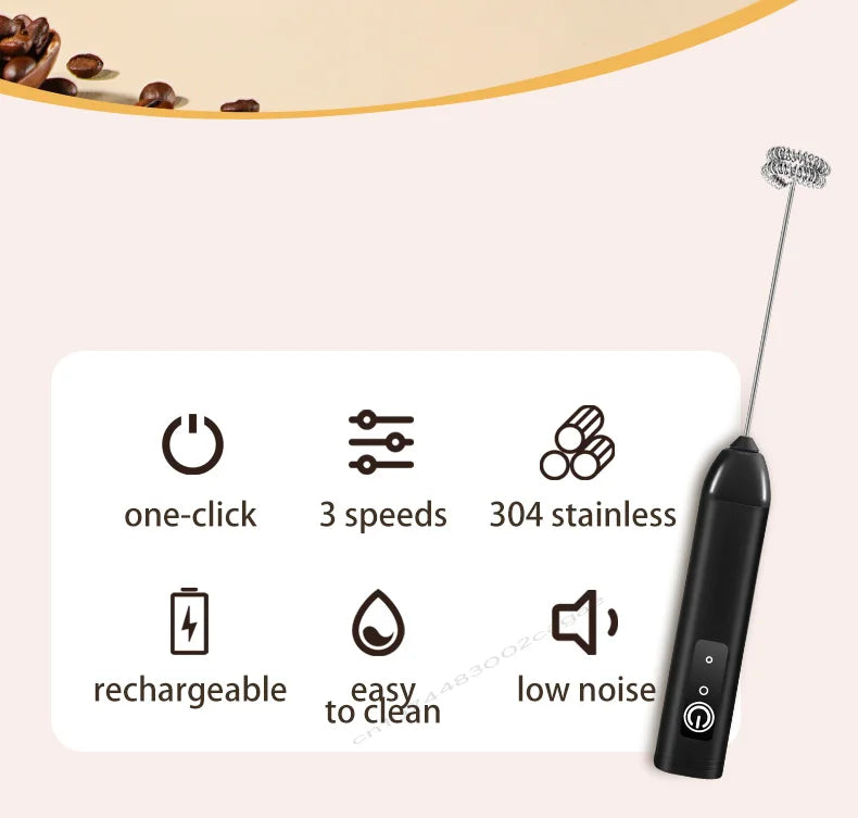 Upgraded USB Rechargeable Handheld Frother – 3-Speed Milk Whisk, Egg Beater & Mini Blender