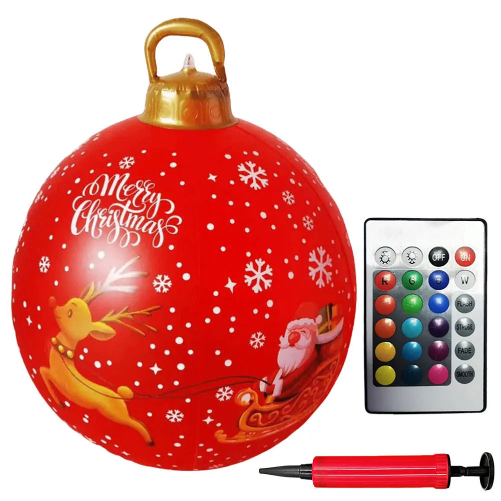 24-Inch Light Up PVC Inflatable Christmas Ball – Giant Outdoor Holiday Decoration