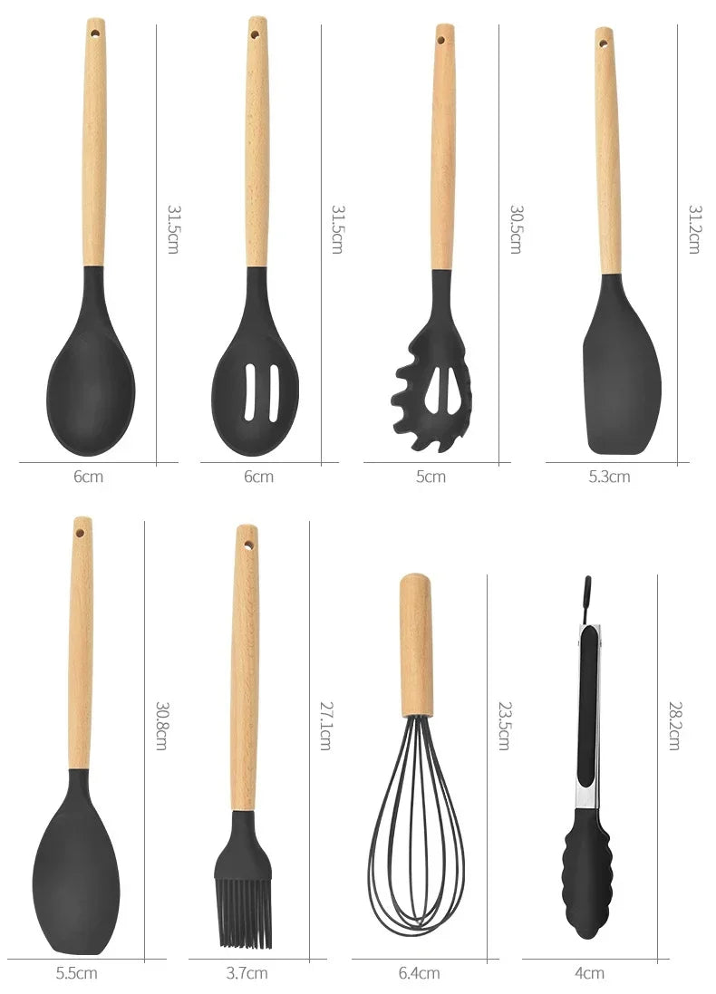 Food Grade Silicone Kitchen Cookware Utensils Set of 12