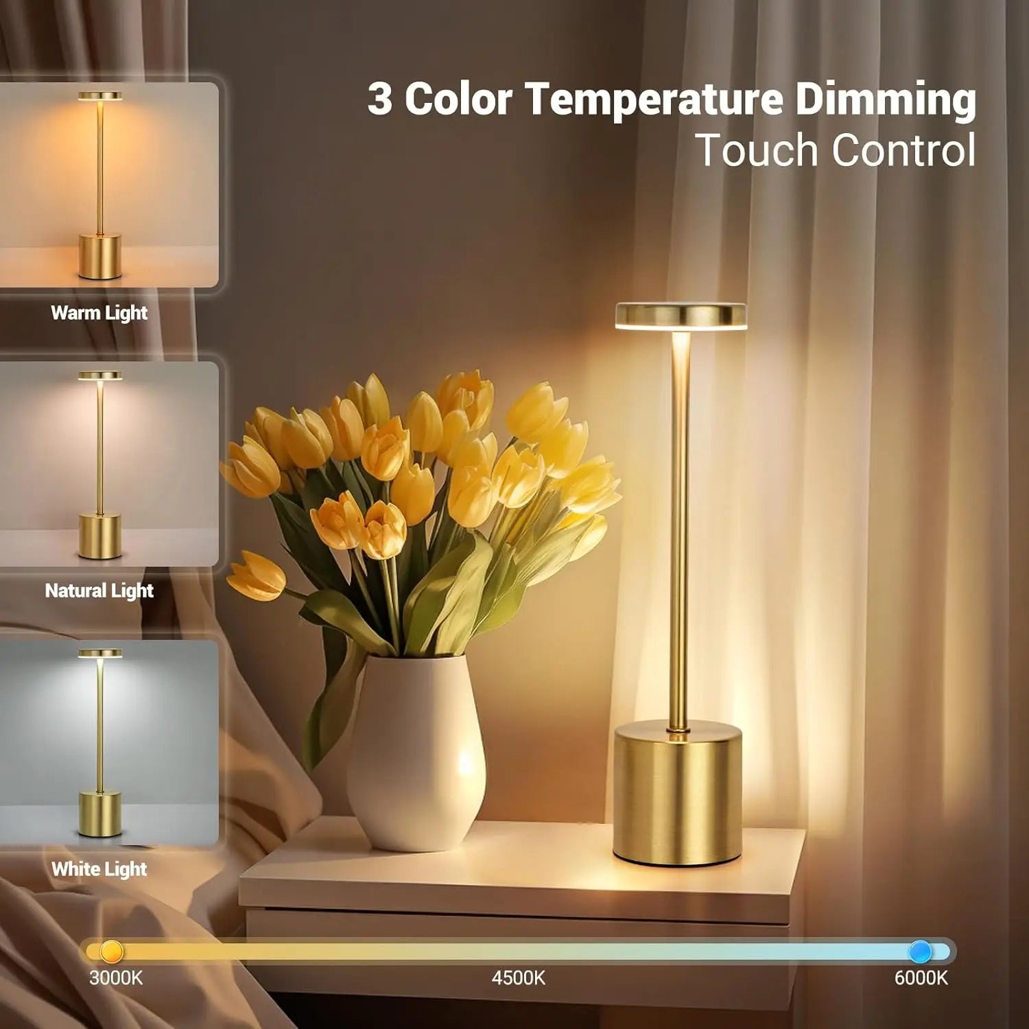 Touch Control LED Lamp – Portable, Dimmable, Metal Design