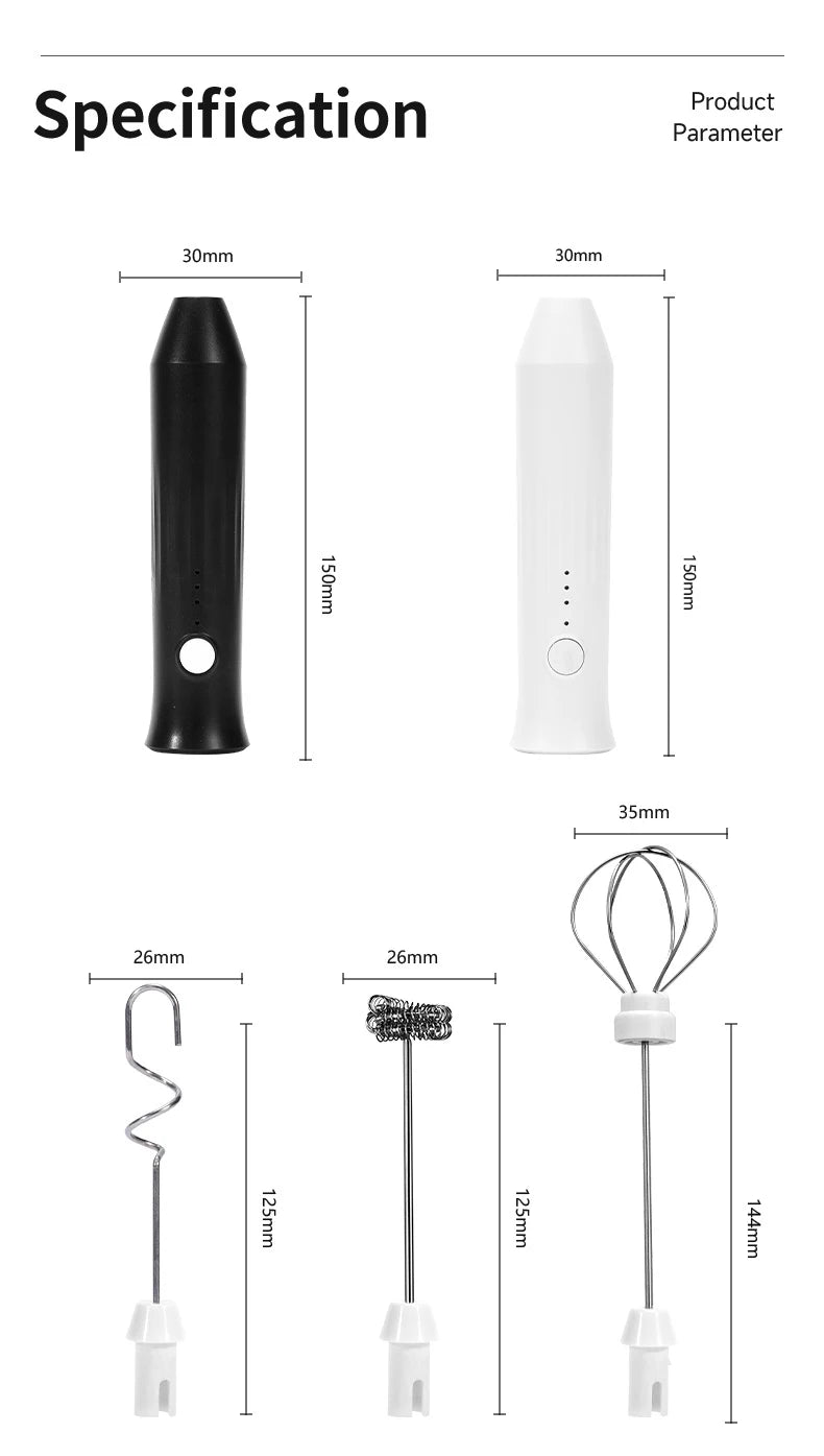 Upgraded USB Rechargeable Handheld Frother – 3-Speed Milk Whisk, Egg Beater & Mini Blender