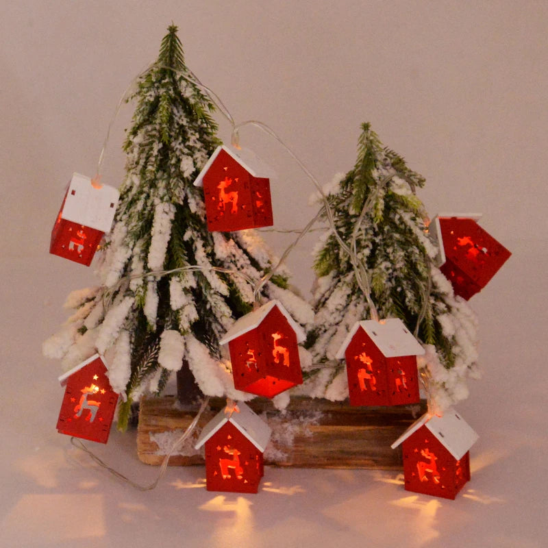 Christmas Wooden House LED String Lights