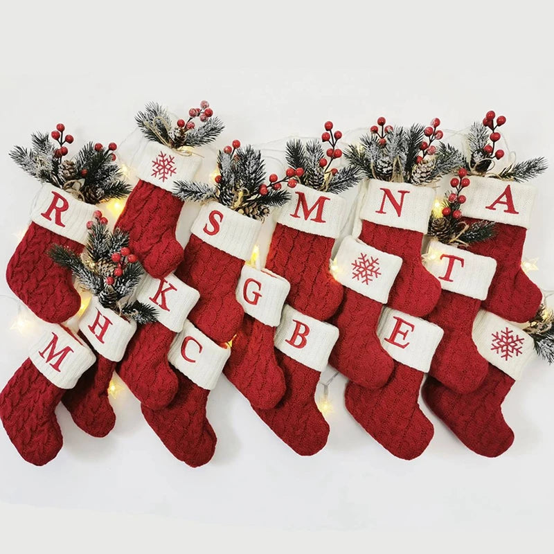 Knitted Christmas Socks – Snowflake & Letter Design