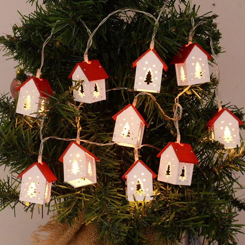 Christmas Wooden House LED String Lights